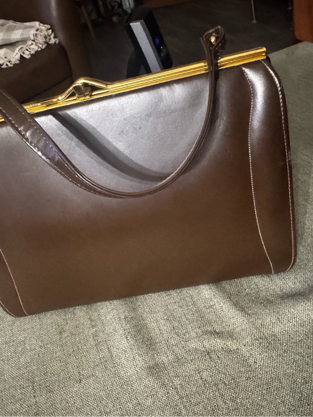 Vintage Dark Brown faux leather Shoulder Bag with Gold Hardware